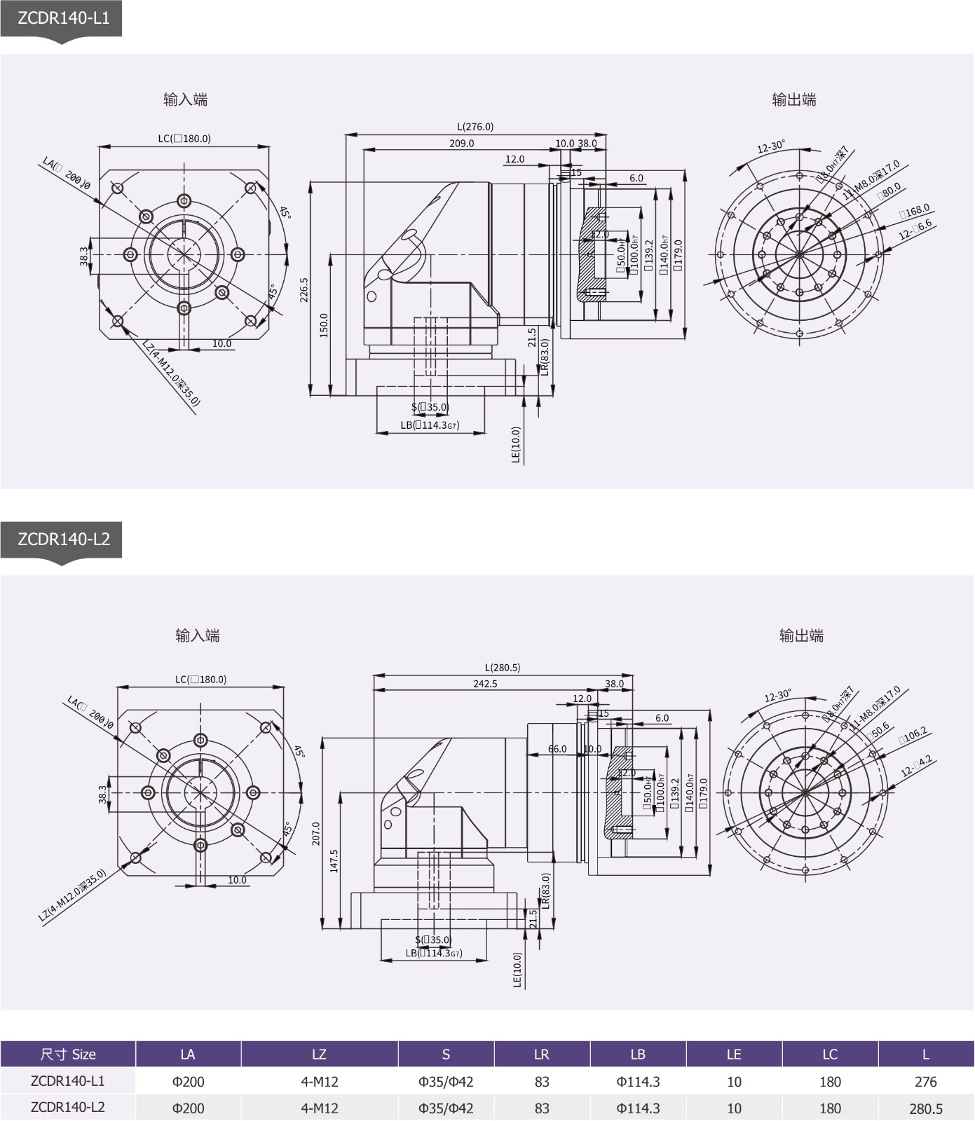 ZCDR140斜齿轮转角行星减速机是卓创精锐厂家直销的外形尺寸.jpg